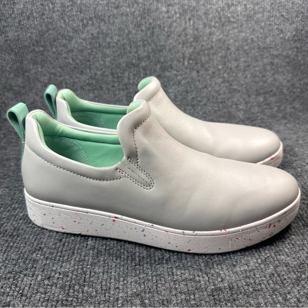 FitFlop Women's Rally Leather Slip-On Skate Sneakers Soft Grey Speckle Sole 9